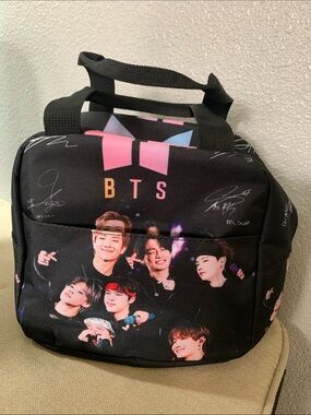 BTS Love Yourself Era Inspired Black Pink Accent Tote Insulated Lunch Bag